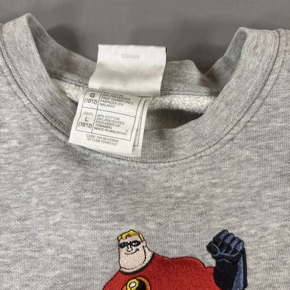 Disney Store Incredibles Kids L 10/12 Gray Crewneck Pullover Fleece Sweatshirt